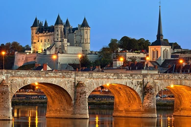 Medieval: Saumur Castle Loire River France Bridge Reflection 6115 ...