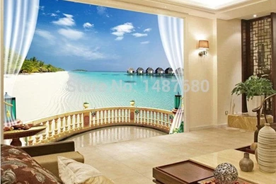 Seaside Scenery Custom Photo Wallpapers Large 3Dsofa TV Backgrounds ...