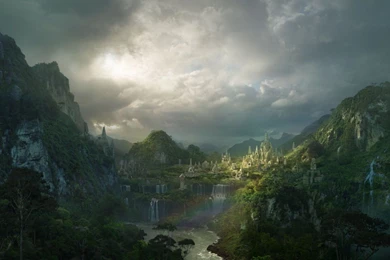 Temple Ruins Water Jungle Fantasy World Artwork