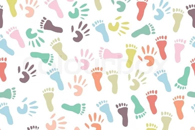 Baby Colorful Handprint And Footprint, Seamless Pattern On A White ...