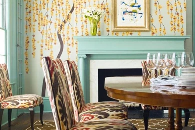 Contemporary Floral Wallpapers In Eclectic Dining Room