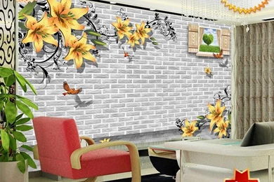 Large Yellow Lily Flower Wallpapers Murals 3d Sofa Bedroom Brick ...