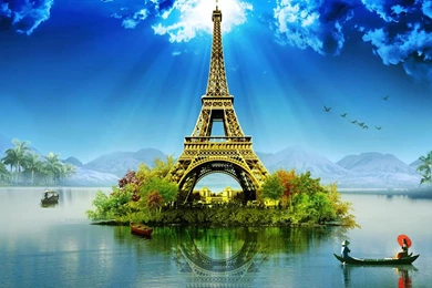 Wallpapers Tour Eiffel Island Lake Fantasy   1200 X 900   Digital ...