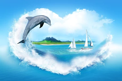Creative Image, Heart shaped Clouds, Sea, Sailing, Dolphin ...