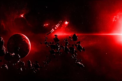 Red Space Scene Dual Screen Wallpapers