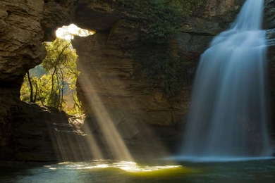 Beautiful Waterfall And Light Hole In A Cave   1600x900 ...