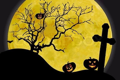 Scary Halloween Backgrounds With Yellow Moon And Old Tree