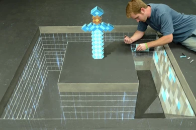 Minecraft Diamond Sword 3D Chalk Art   AWE Me Artist Series   YouTube