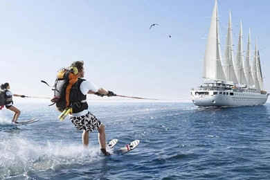 Wallpapers Hp Logo Sailboat On The Ocean Two People Skiing Water ...