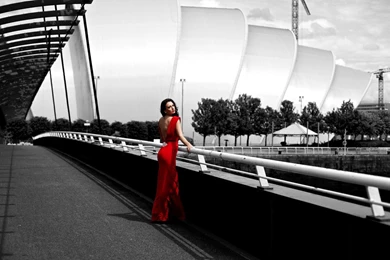 Girl Brunette Dress Red Black And White Posture Street Wallpapers ...