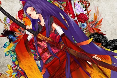 Samurai Girl Painting Katana Kimono Yukata Wallpapers