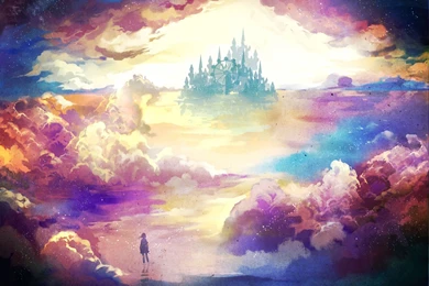 Scenery castle clouds water anime hd background wallpapers images ...
