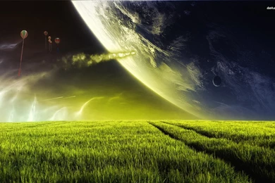 Alien Planet Over The Field Wallpapers Fantasy Wallpapers