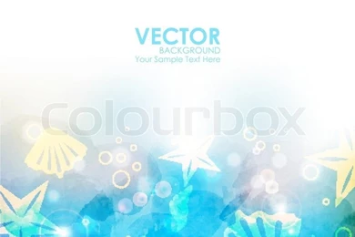 Vector Watercolor Blue Background. Underwater With Seashells And ...