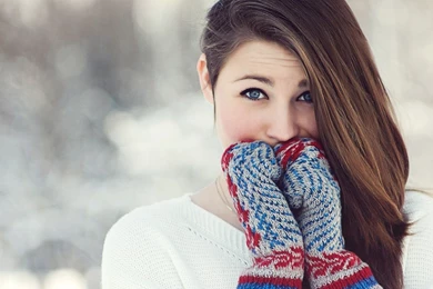 Women, Brunette, Blue Eyes, Winter, Cold, Sweater, Gloves, Long ...