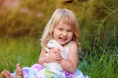 Cute Baby Girl Smile Wallpapers With Rabbit