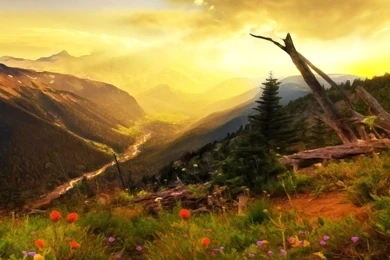 Mountain Landscape Painting   Wallpaper.