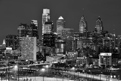 Philadelphia Skyline At Night Black And White Bw Photograph By Jon ...