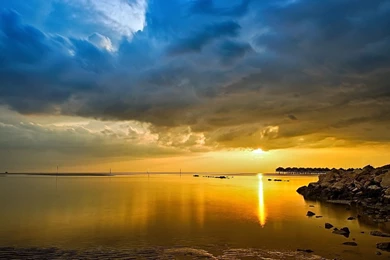 Golden Sunset Light Above The Sea, Sky, Cloud, Ocean, Beach ...
