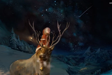 Santa Girl And A Reindeer Watching The Night Sky Wallpapers   Anime ...