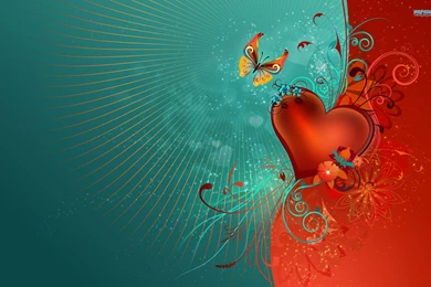 Heart, Flowers And Butterfly Wallpapers   Vector Wallpapers