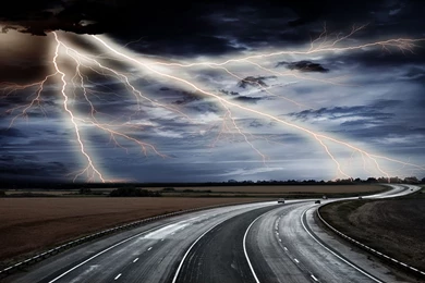Download Wallpapers 2560x1600 Lightning, Road, Asphalt, Elements ...