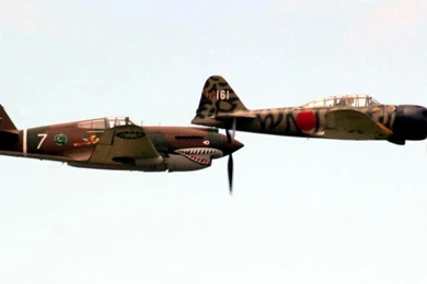 P40 Warhawk Pacing An A6m Zero Wallpapers   (