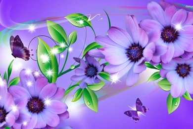 Butterfly On Purple Flowers Wallpapers   Digital Art Wallpapers ...