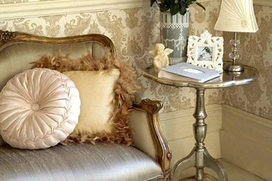 Living Room With Victorian Chair And End Table And Damask ...