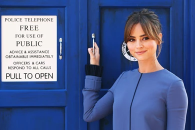 Jenna Coleman In Front Of Tardis Wallpapers