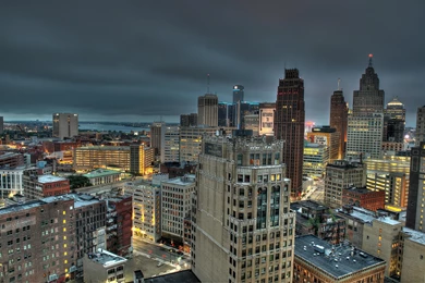 Spectacular Detroit Skyline Dark Full HD Wallpapers