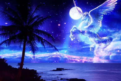 Download Blue Yellow Flag Pegasus Paradise Fantasy Horse Sea ...