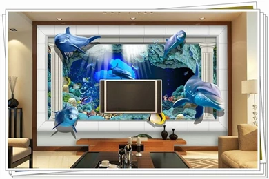 Super 3D Wallpapers Mural Underwater World Palace TV Backdrop Blue ...