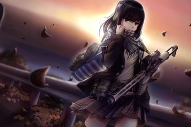 Anime Girls, Anime, Scarf, Original Characters, Black Hair, Gun ...