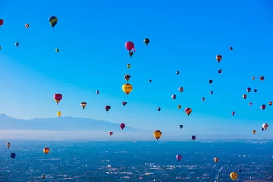 Hot Air Balloons Flying (with The Sandia Mountains In Backgrounds ...