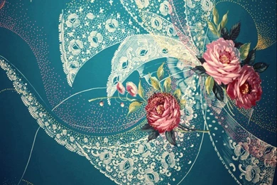 1024x768px Flowers Art Blue Backgrounds