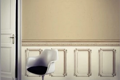 Koziel Beige Wainscott Haussmannian Paneling Wallpaper.
