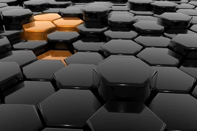Golden Hexagons In The Black Honeycomb Wallpapers   3D Wallpapers ...