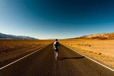 Walking Alone On A Desert Road   1280x768   Wallpapers