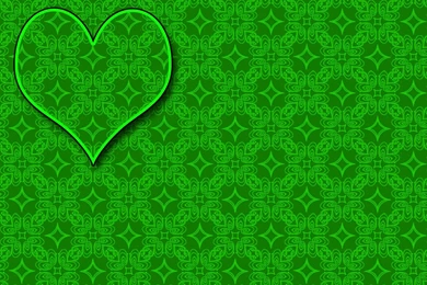 Love Heart On Green Diamond Heart Swirls Pattern