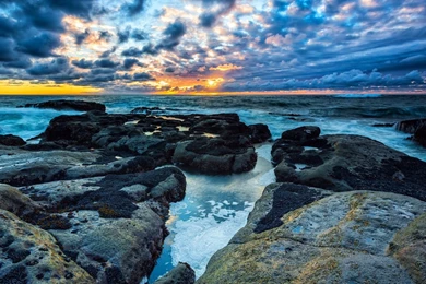 Backgrounds Wallpapers   Blue And Golden Clouds Over The Foamy ...