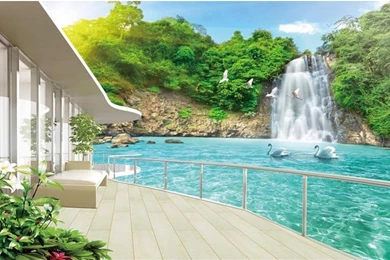 Modern Wall 3d Murals Wallpapers , Beautiful Waterfall Scenery ...