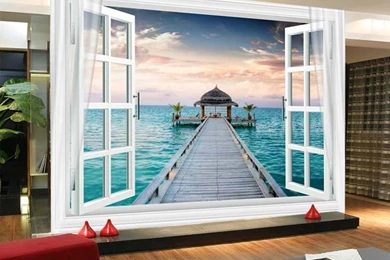 Window 3D Maldives Large Ocean View Wall Stickers Art Mural Decal ...