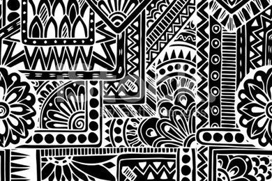 Seamless Ethnic Doodle Black And White Backgrounds Pattern In ...