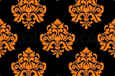 Black And Orange Seamless Floral Pattern In Damask Style For ...