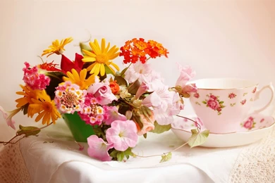 Home Floral Arrangements, Table, Teacup Wallpapers