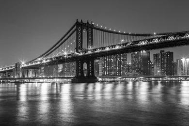 Manhattan Bridge Bridge New York Buildings BW Night Lights ...