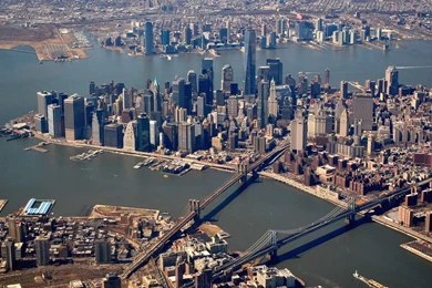 New York Buildings Skyscrapers Manhattan Bridge River Wallpapers ...