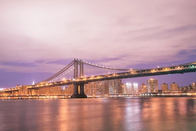Manhattan Bridge Bridge New York Buildings Night Lights River ...
