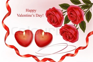 Valentine`s Day Background. Three Red Roses With Two Hearts And ...